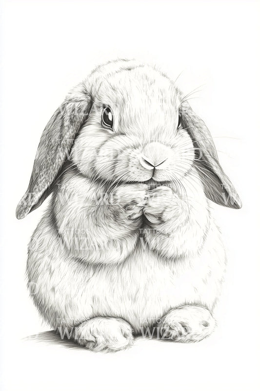 Fluffy Praying Rabbit Tattoo Illustration