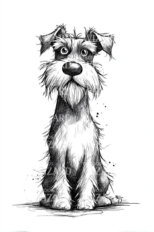 Fluffy Schnauzer Stare Tattoo Illustration