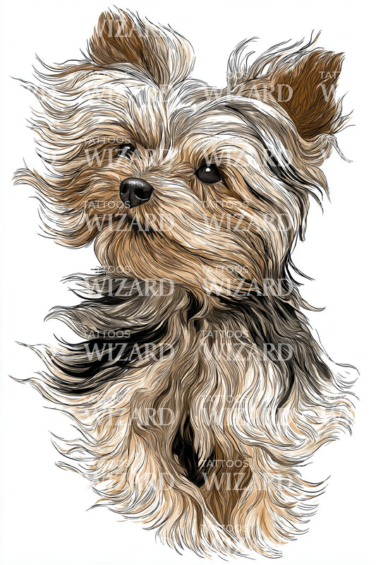 Fluffy Yorkie Portrait Tattoo Design