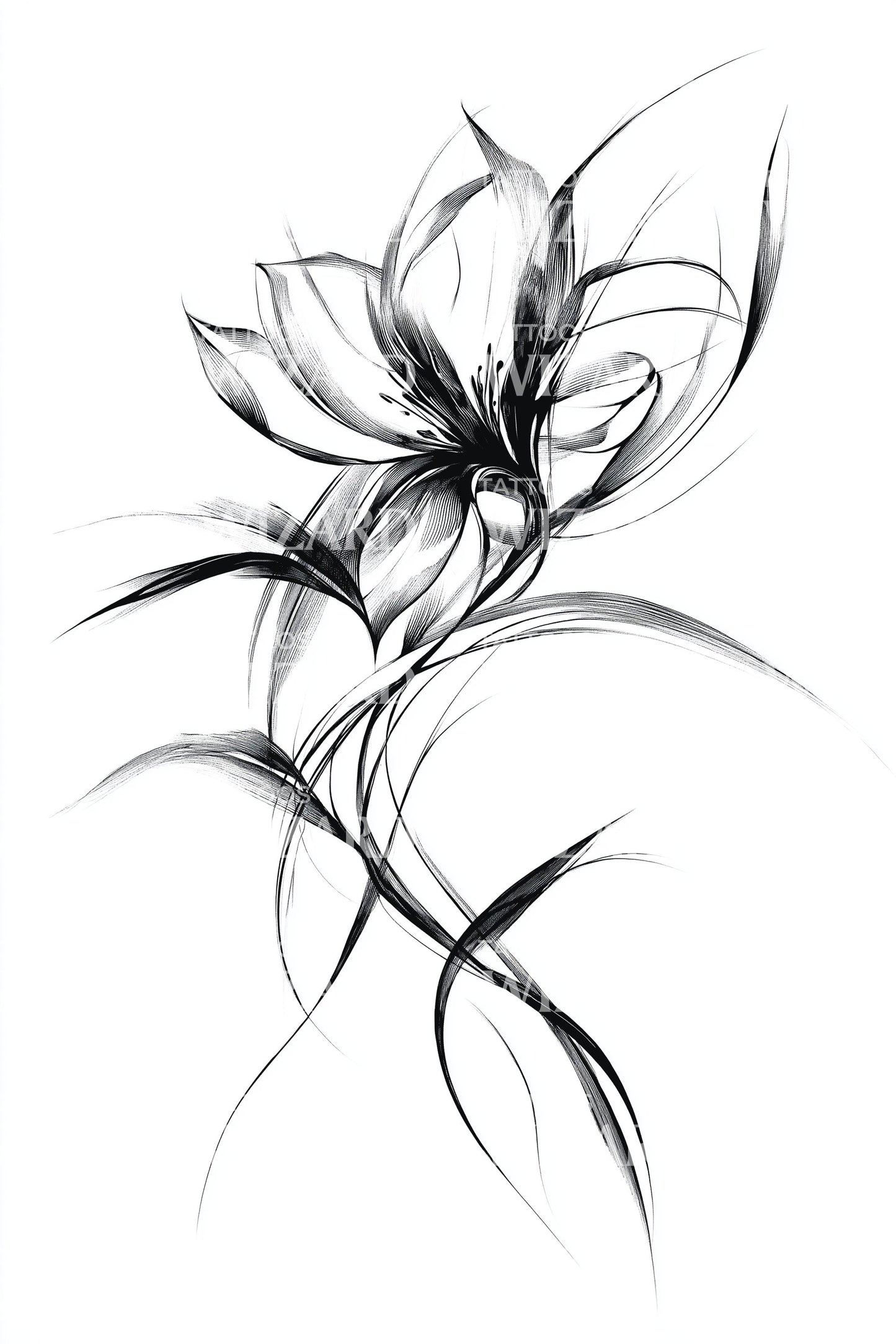 Fluid Botanical Linework Tattoo Idea