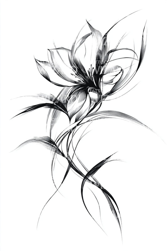 Fluid Botanical Linework Tattoo Idea