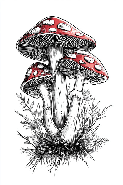 Fly Agaric Cluster Tattoo Design