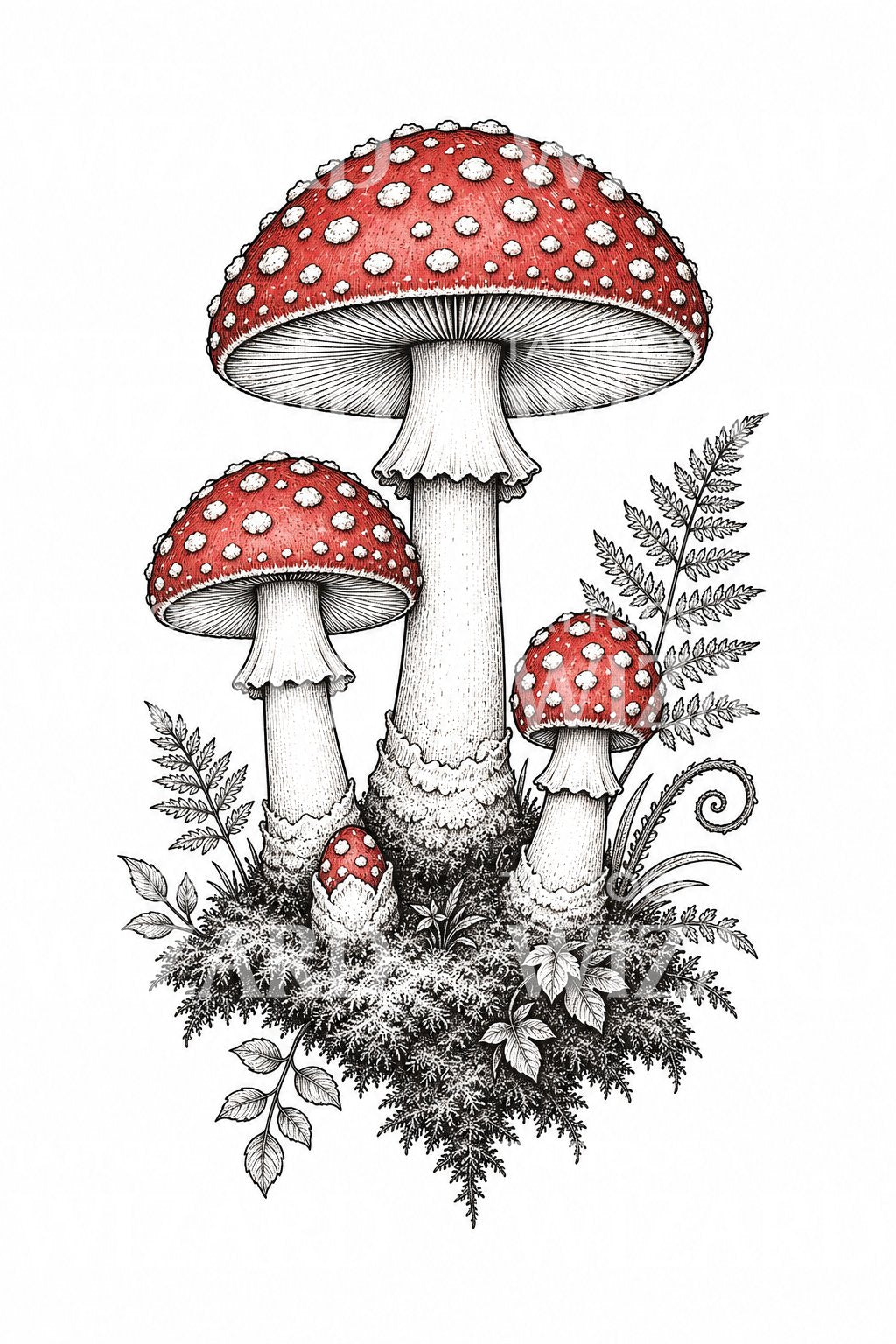 Desain Tato Rumpun Jamur Fly Agaric