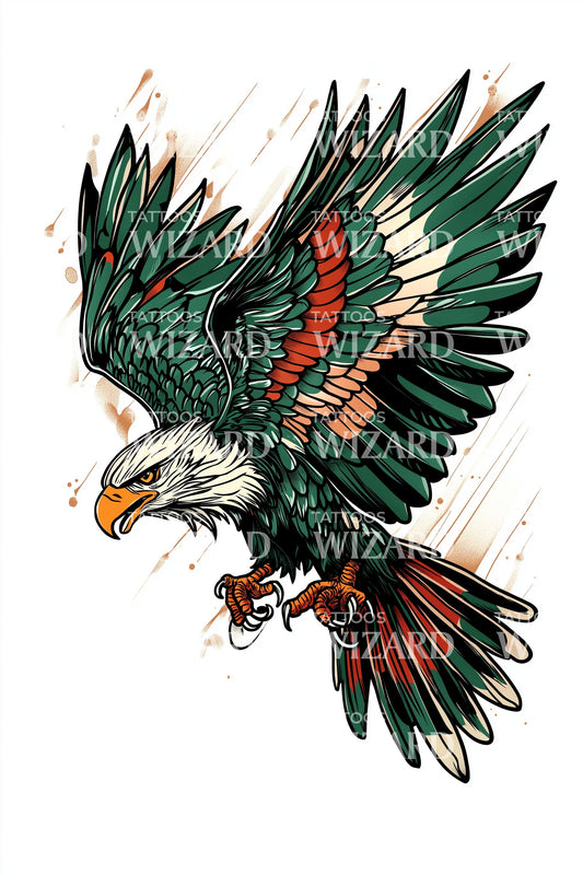 Design Tatuaggio Bandiera Aquila Volante Pennello