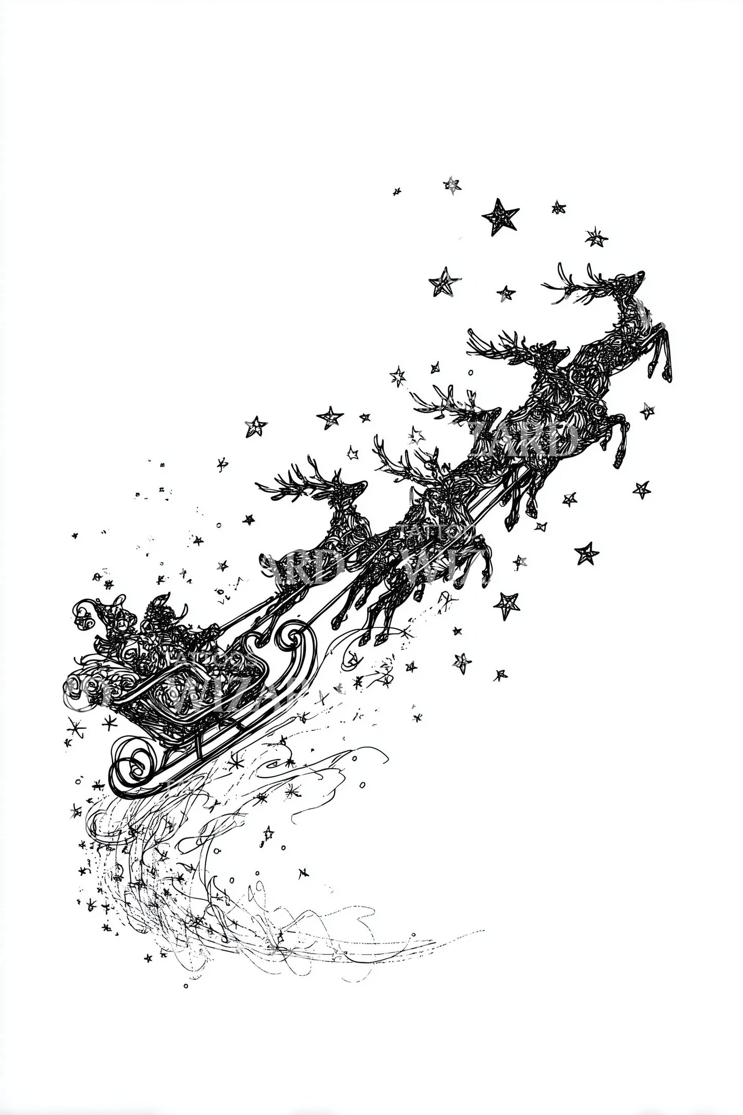 Flying Santa Sleigh Tattoo Design