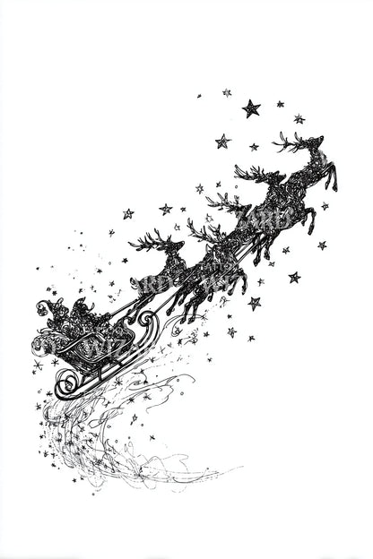 Flying Santa Sleigh Tattoo Design