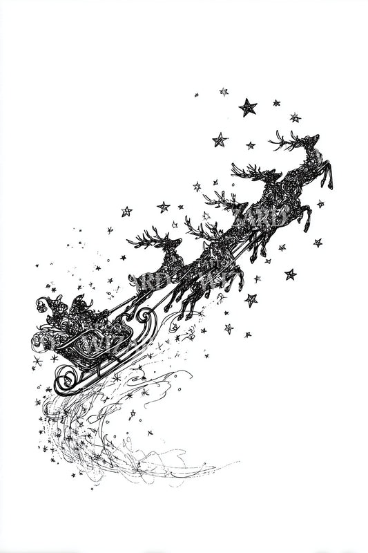 Flying Santa Sleigh Tattoo Design