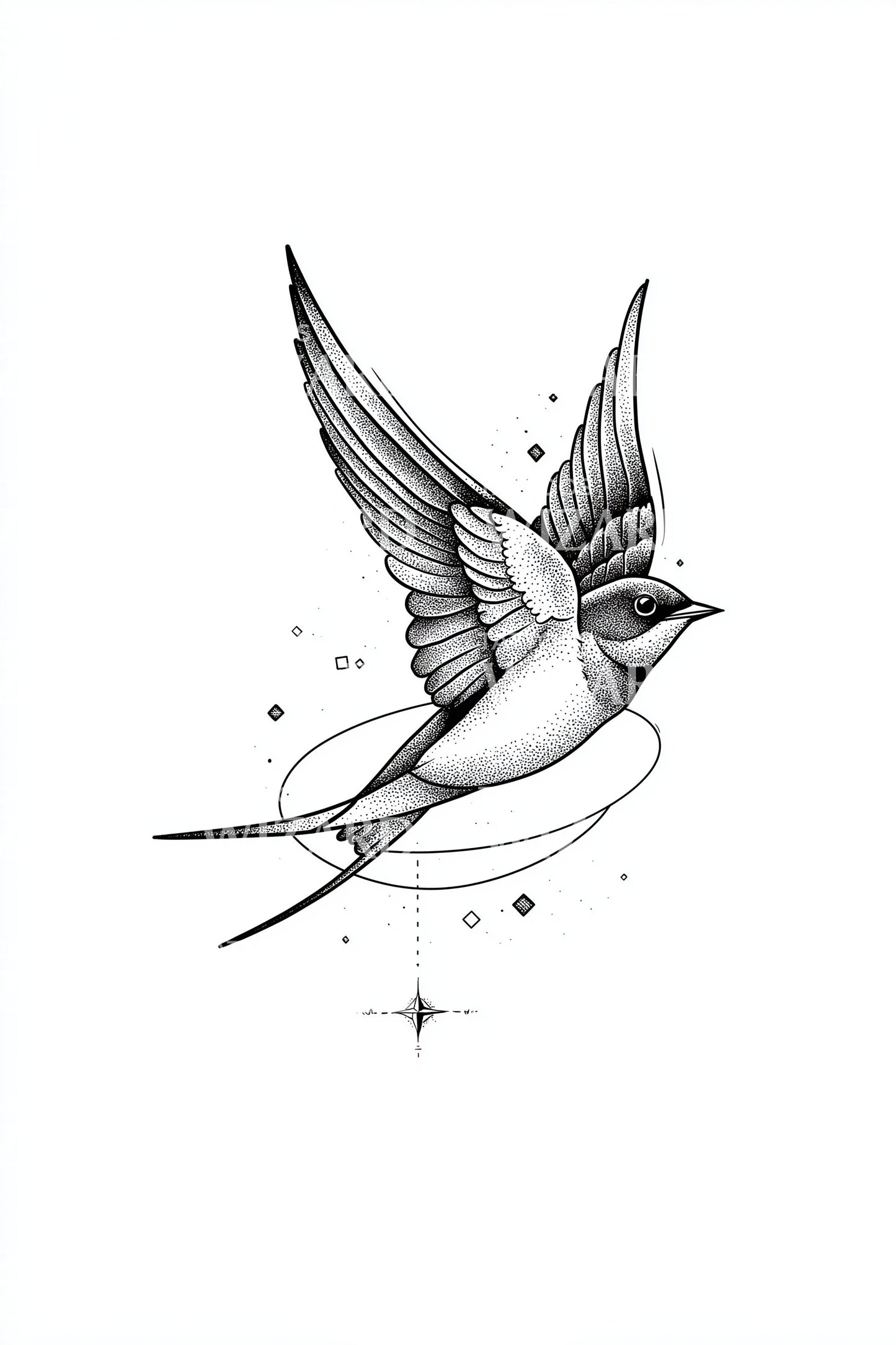 Flying Swallow Sparkle Tattoo Idea