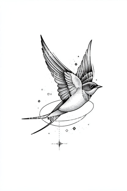 Flying Swallow Sparkle Tattoo Idea