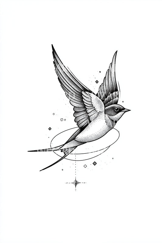 Flying Swallow Sparkle Tattoo Idea