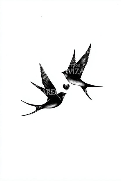 Flying Swallows Pair Tattoo Design