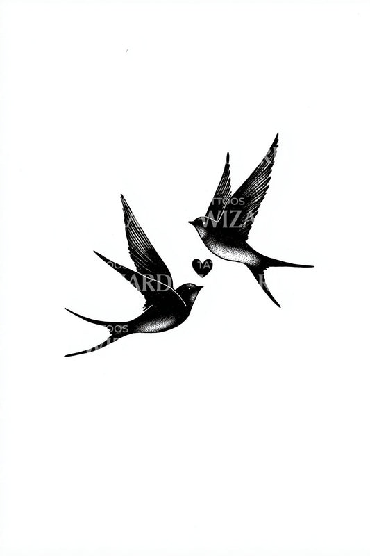 Flying Swallows Pair Tattoo Design