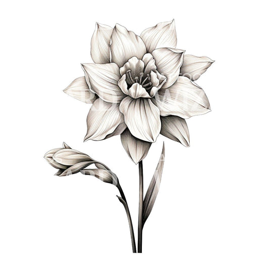 Narcissus Flower Black and Grey Tattoo Design