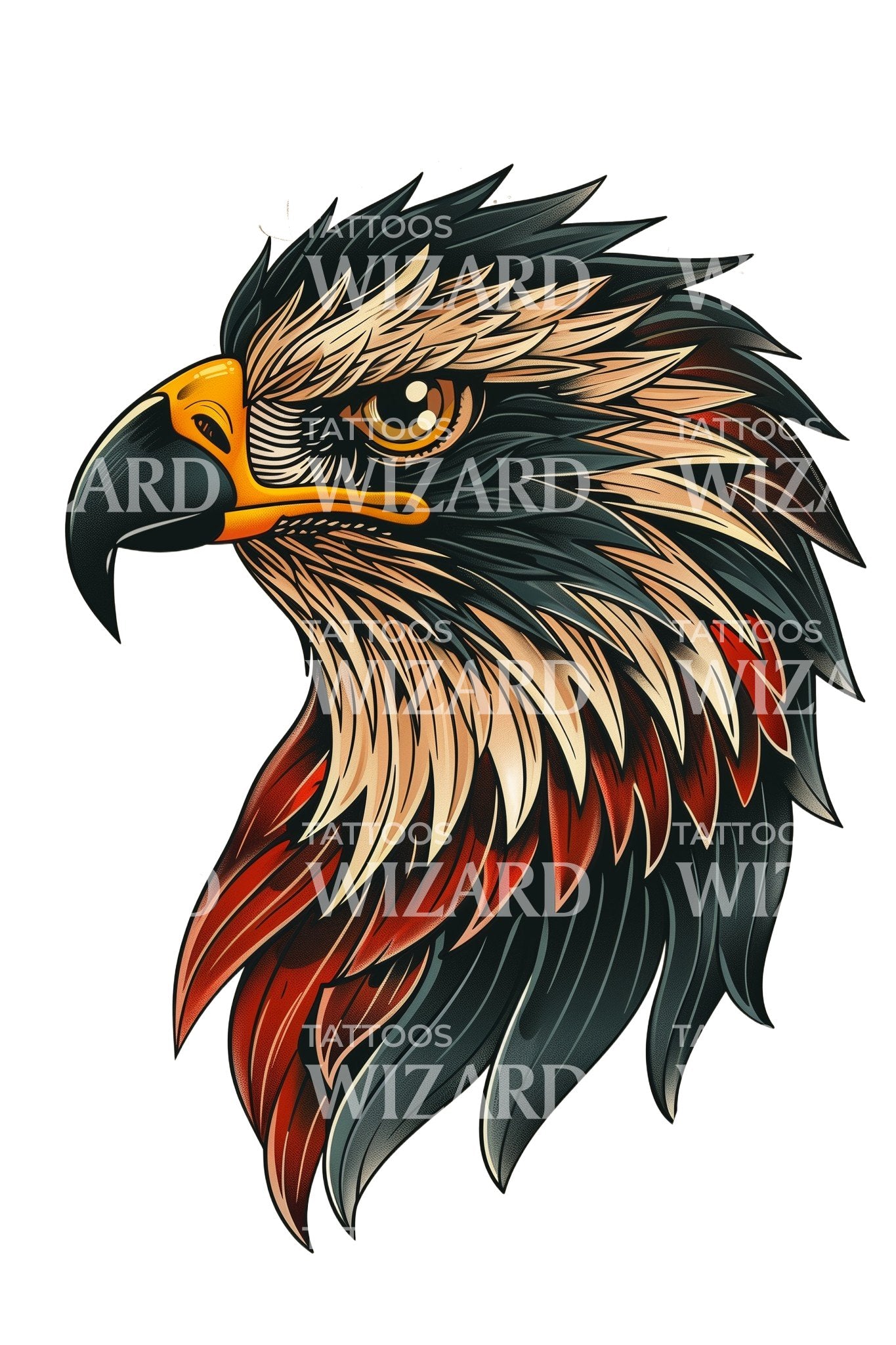 Focused Feathered Falcon Tattoo Idea – Tattoos Wizard Designs, image size:1792x2688