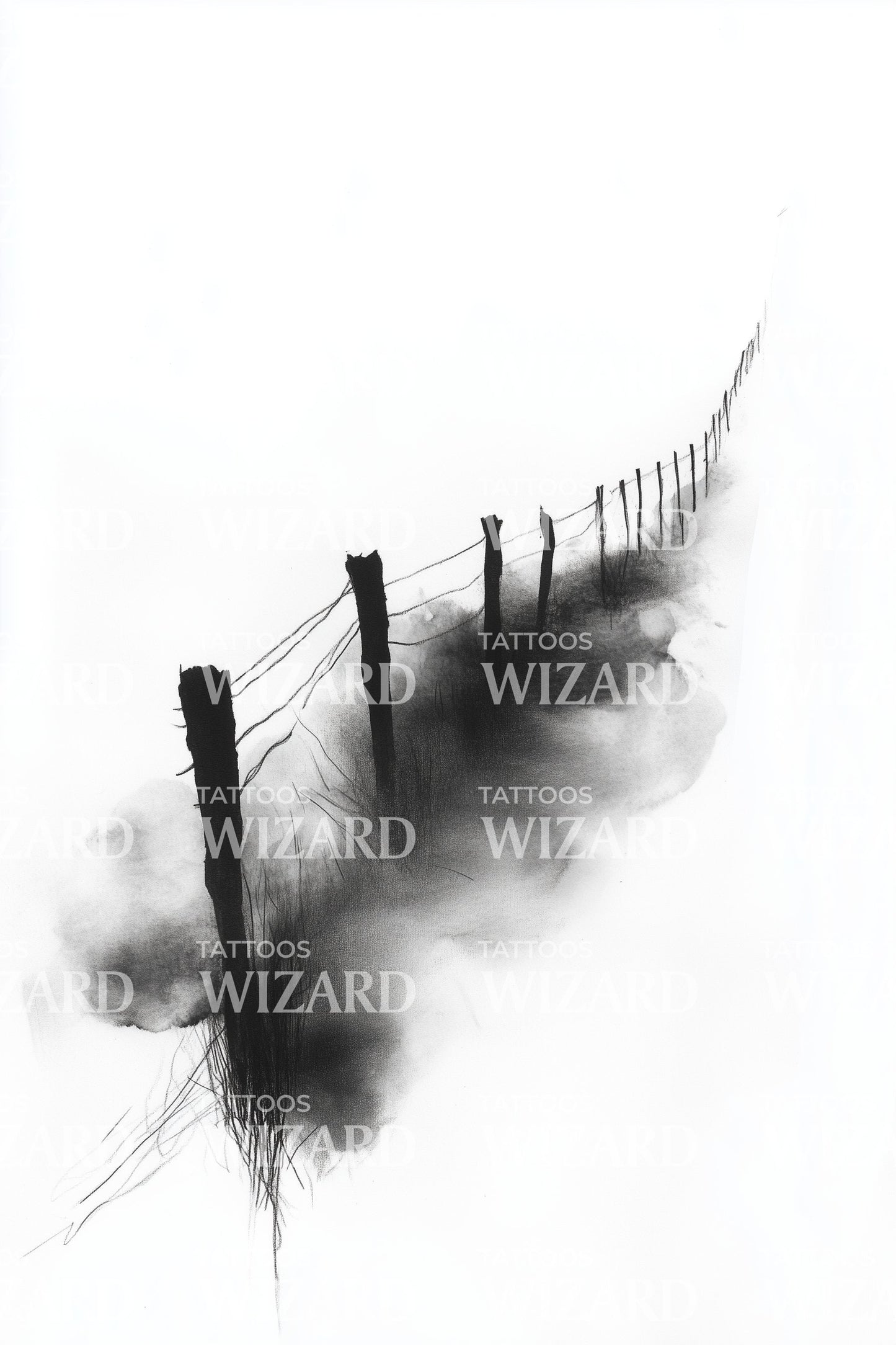 Foggy Fence Line Tattoo Design