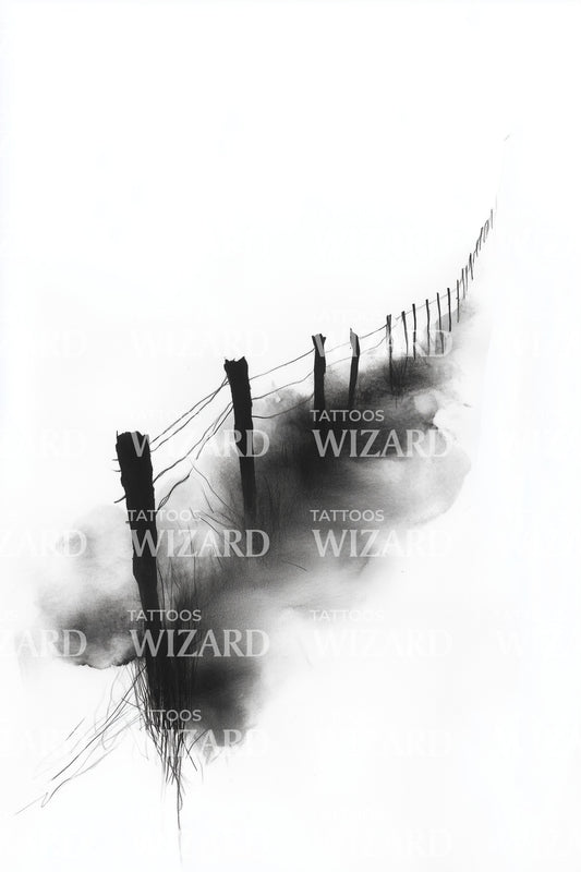 Foggy Fence Line Tattoo Design