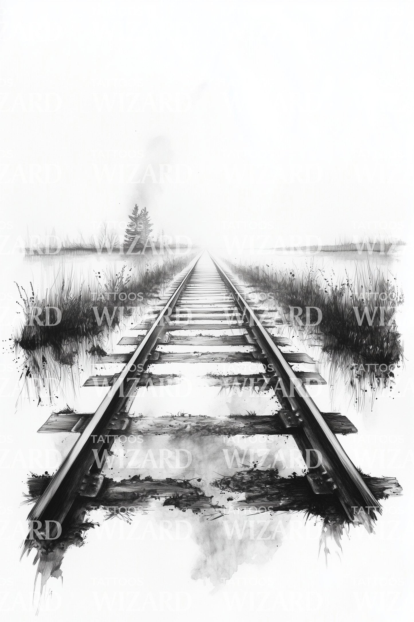 Foggy Railroad Perspective Tattoo Design