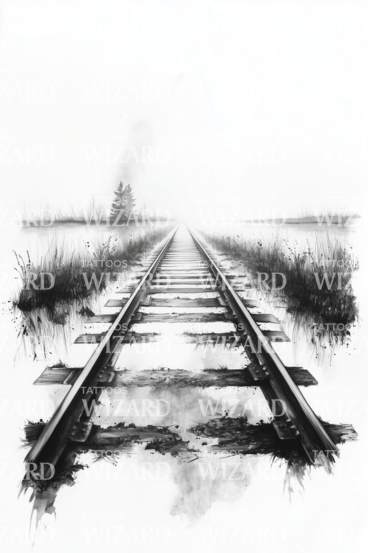 Foggy Railroad Perspective Tattoo Design