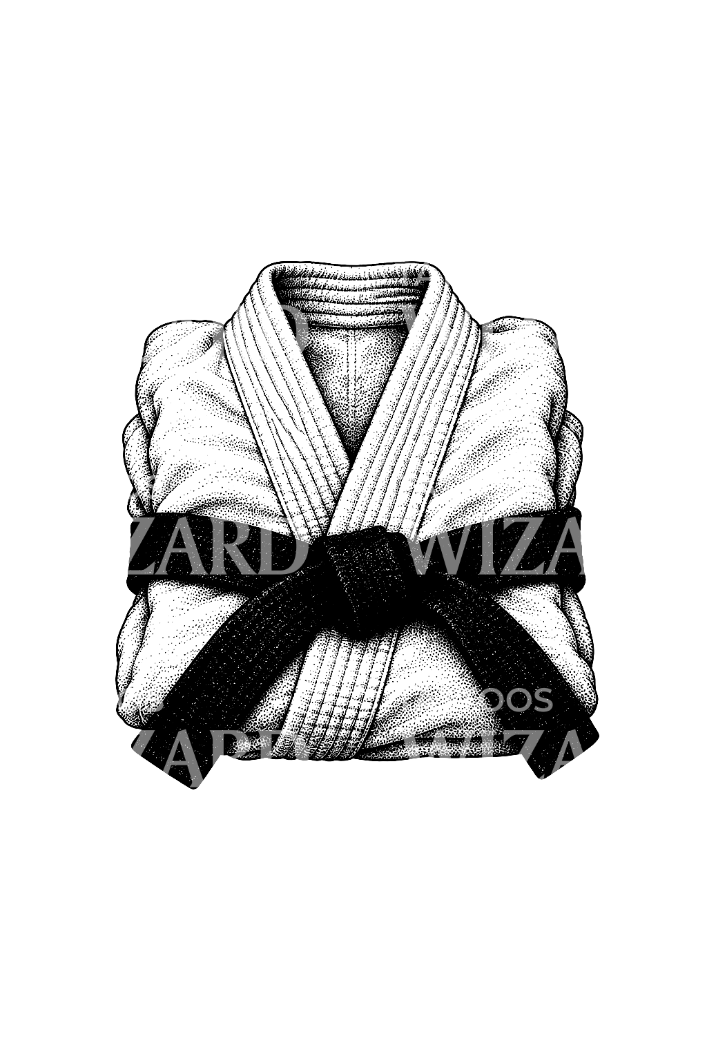 Judogi piegato con cintura nera in stile dotwork