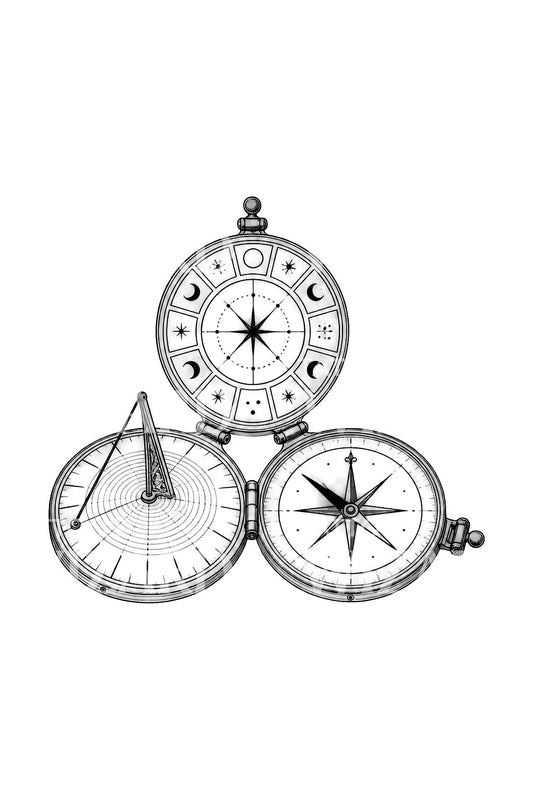 Design de tatuagem de compêndio astronómico dobrável