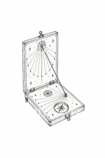 Folding Diptych Pocket Sundial Tattoo Design