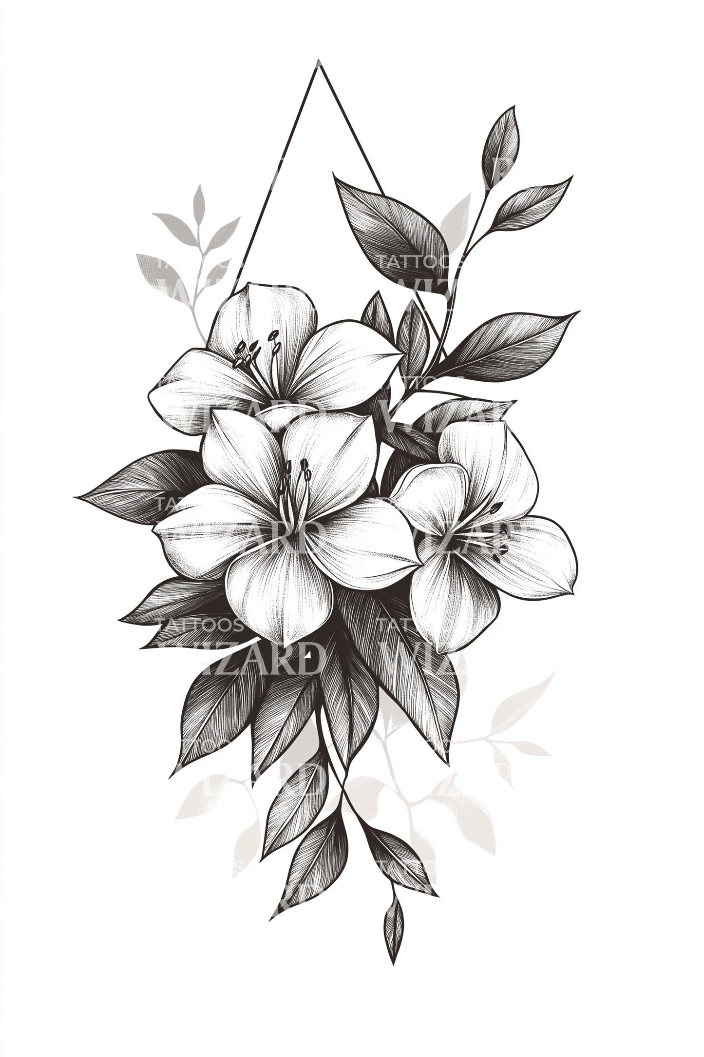 Ilustrasi Tato Bingkai Daun Melati