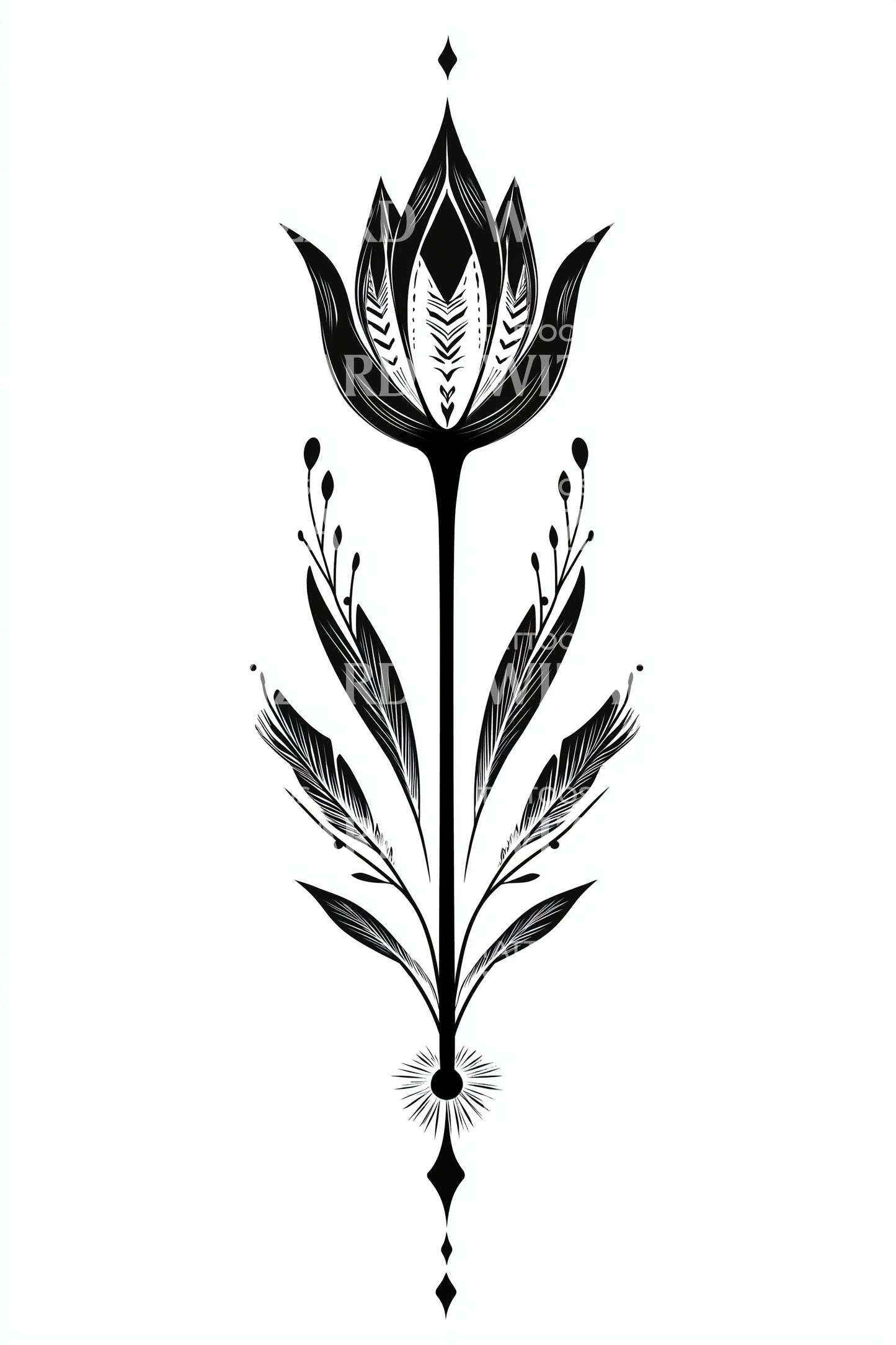 Folk Tulip Sprig Tattoo Design