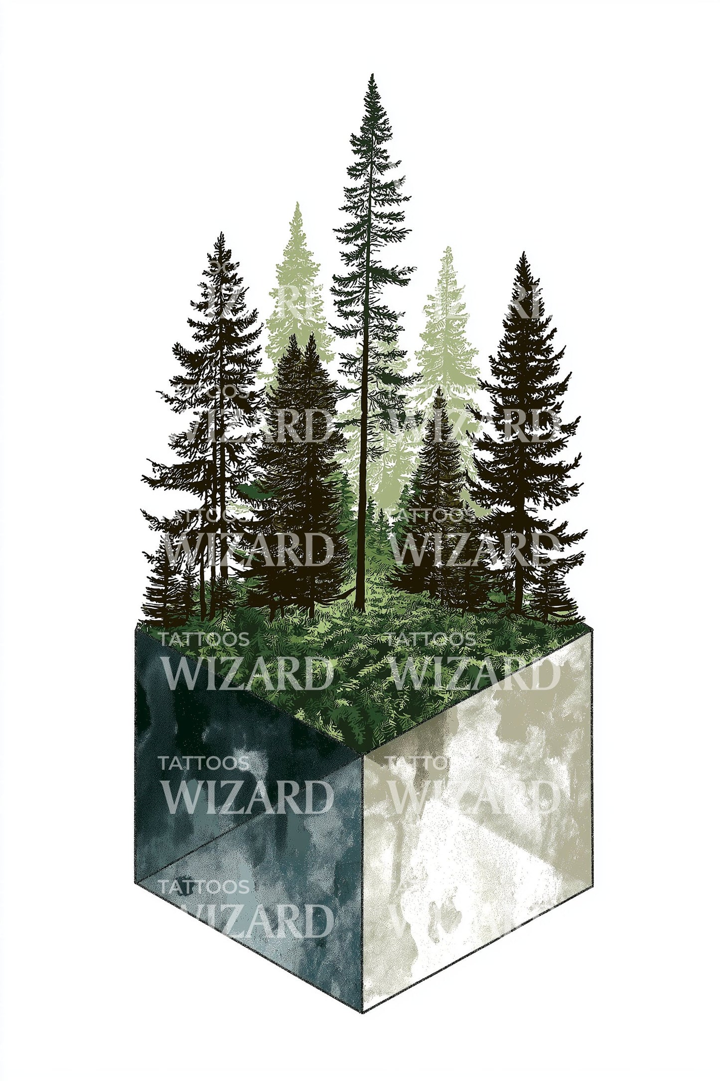 Design de Tatuagem Terrário Cubo da Floresta
