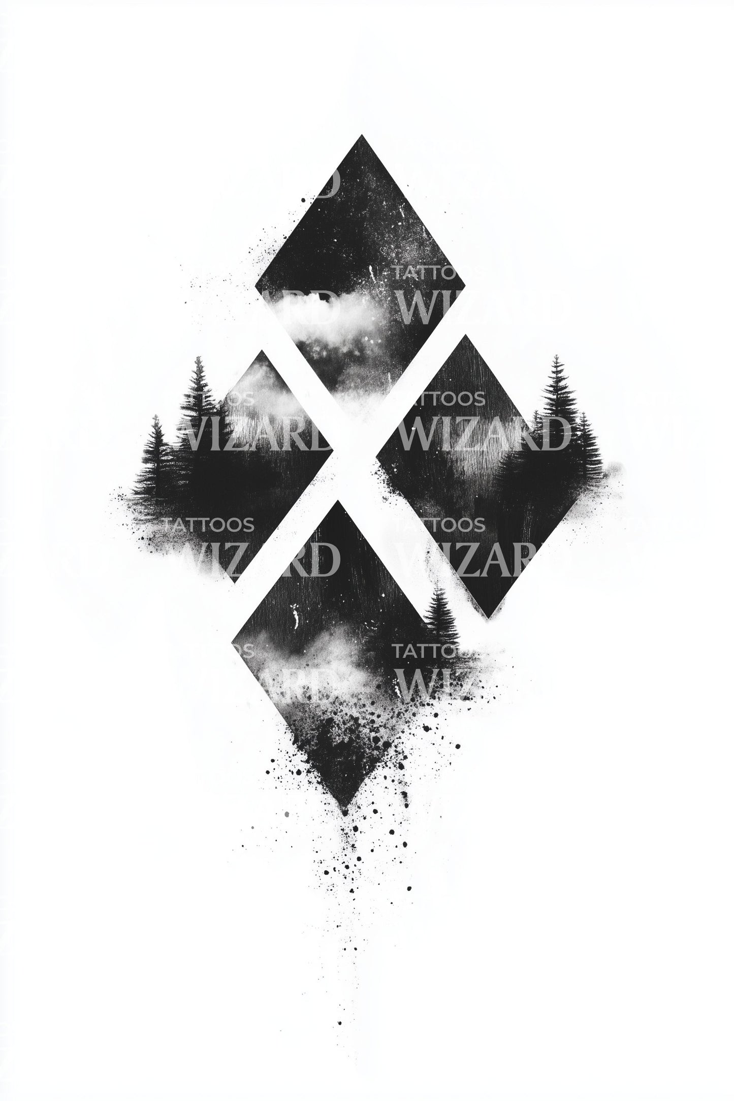 Forest Diamond Landscape Tattoo Illustration