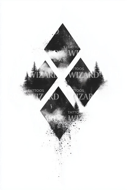 Forest Diamond Landscape Tattoo Illustration