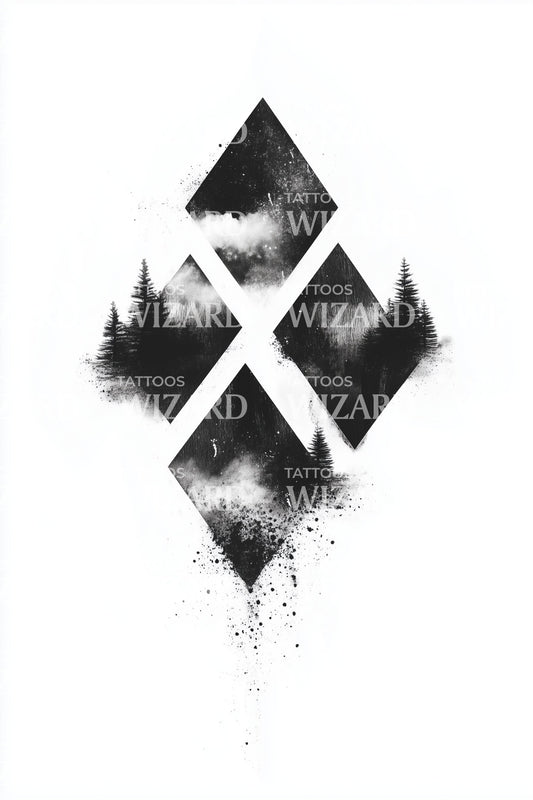 Forest Diamond Landscape Tattoo Illustration