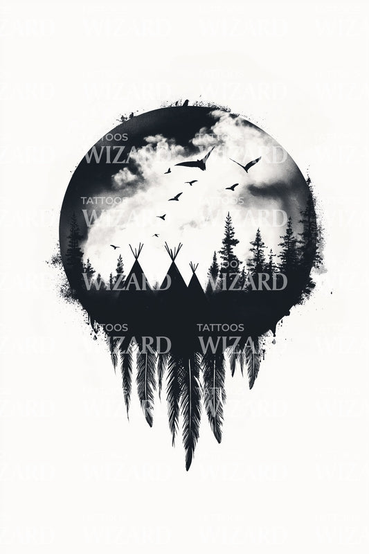 Forest Moon Silhouette Tattoo Design