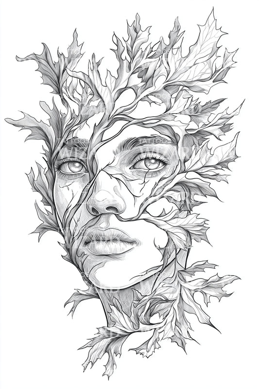 Ilustrace tetování tváře lesního ducha