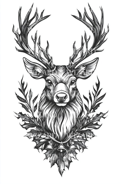 Forest Wreath Stag Tattoo Design