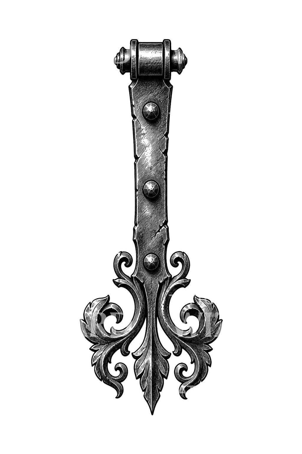 Illustrazione tattoo di cerniera a cinghia forgiata con volute