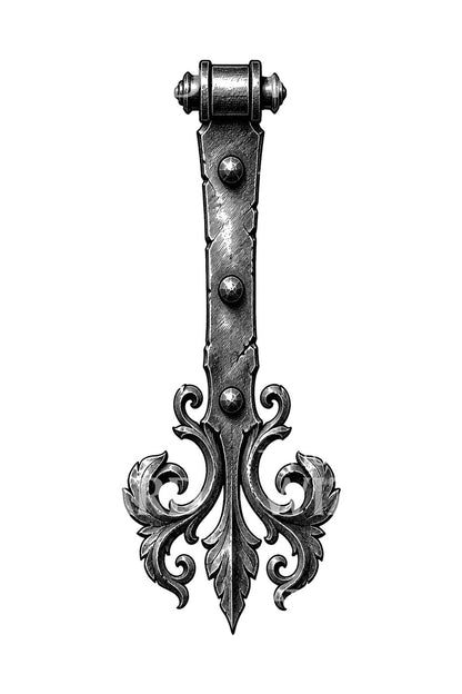 Illustrazione tattoo di cerniera a cinghia forgiata con volute