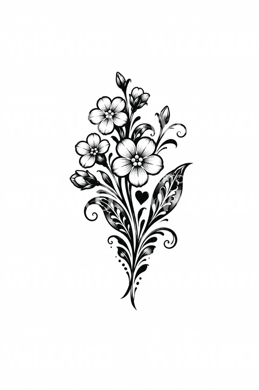 Forget Me Not Blackwork Heart Tattoo Idea