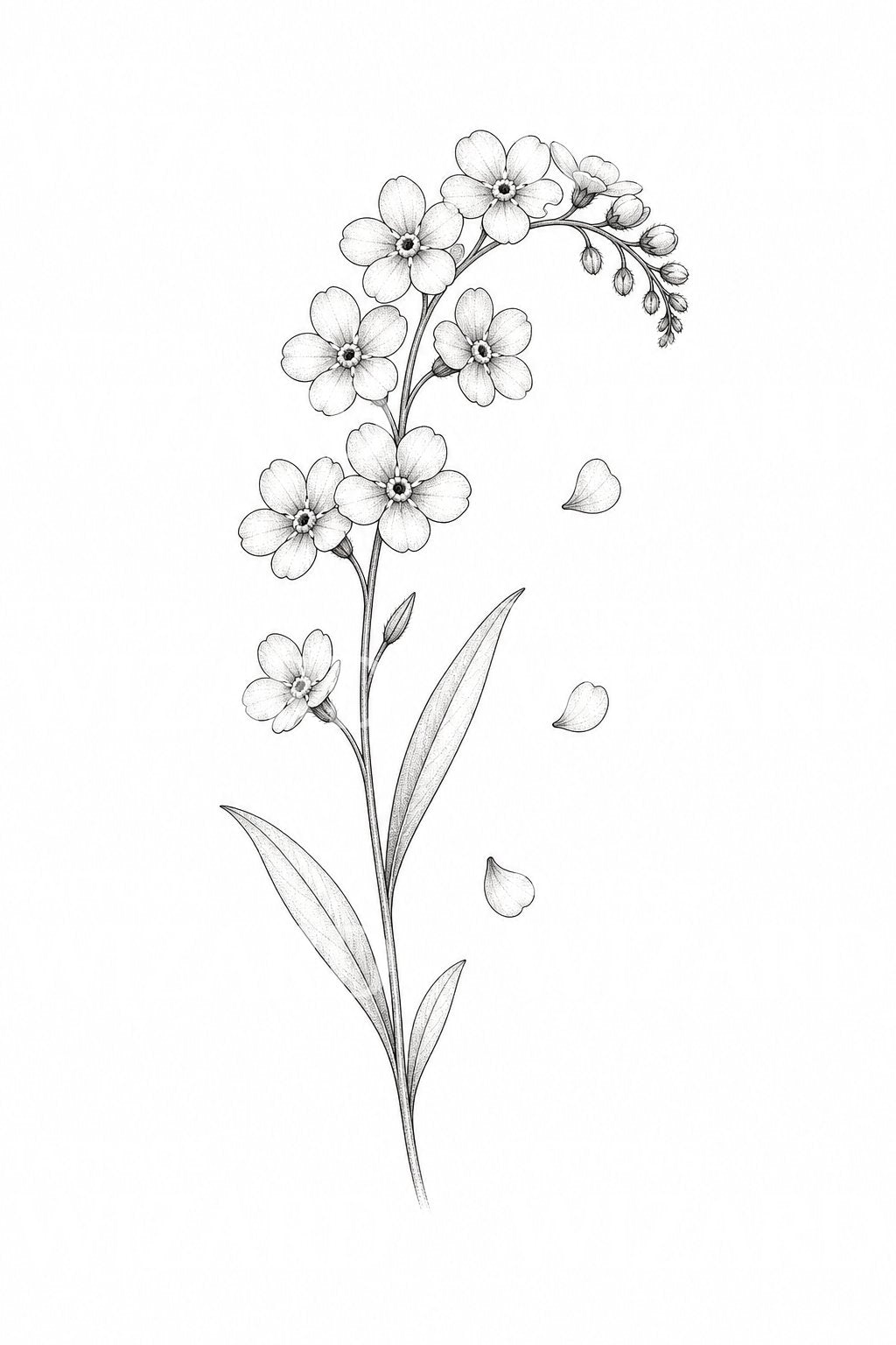 Forget Me Not Sprig Fine Line Tattoo Design