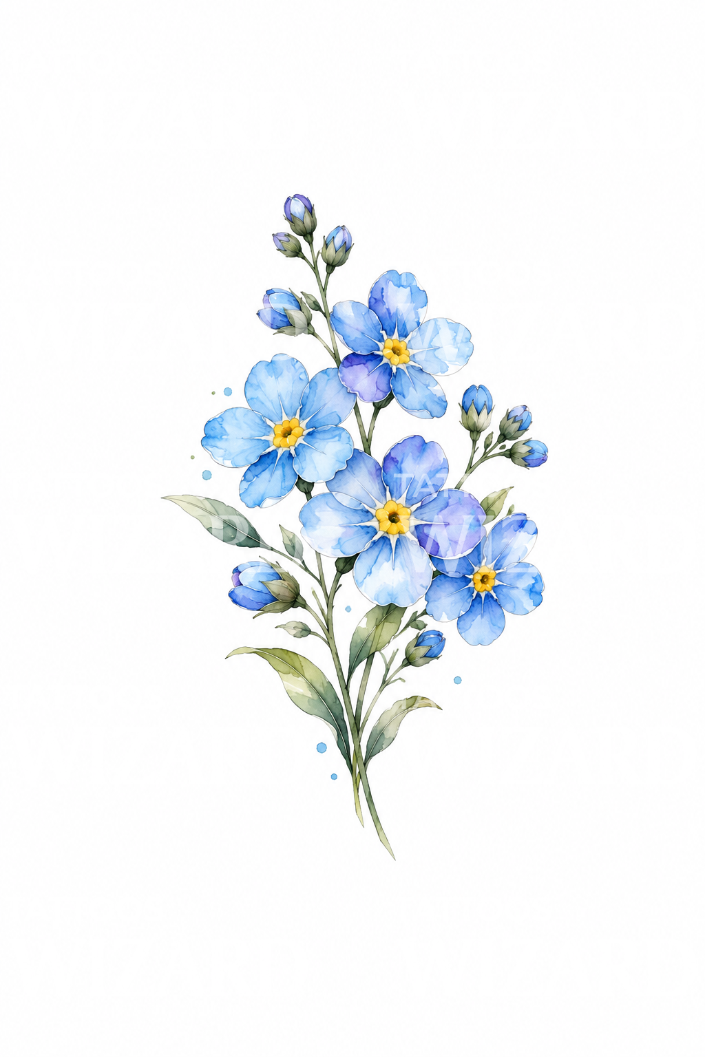 Forget Me Not Watercolor Spray Tattoo Design