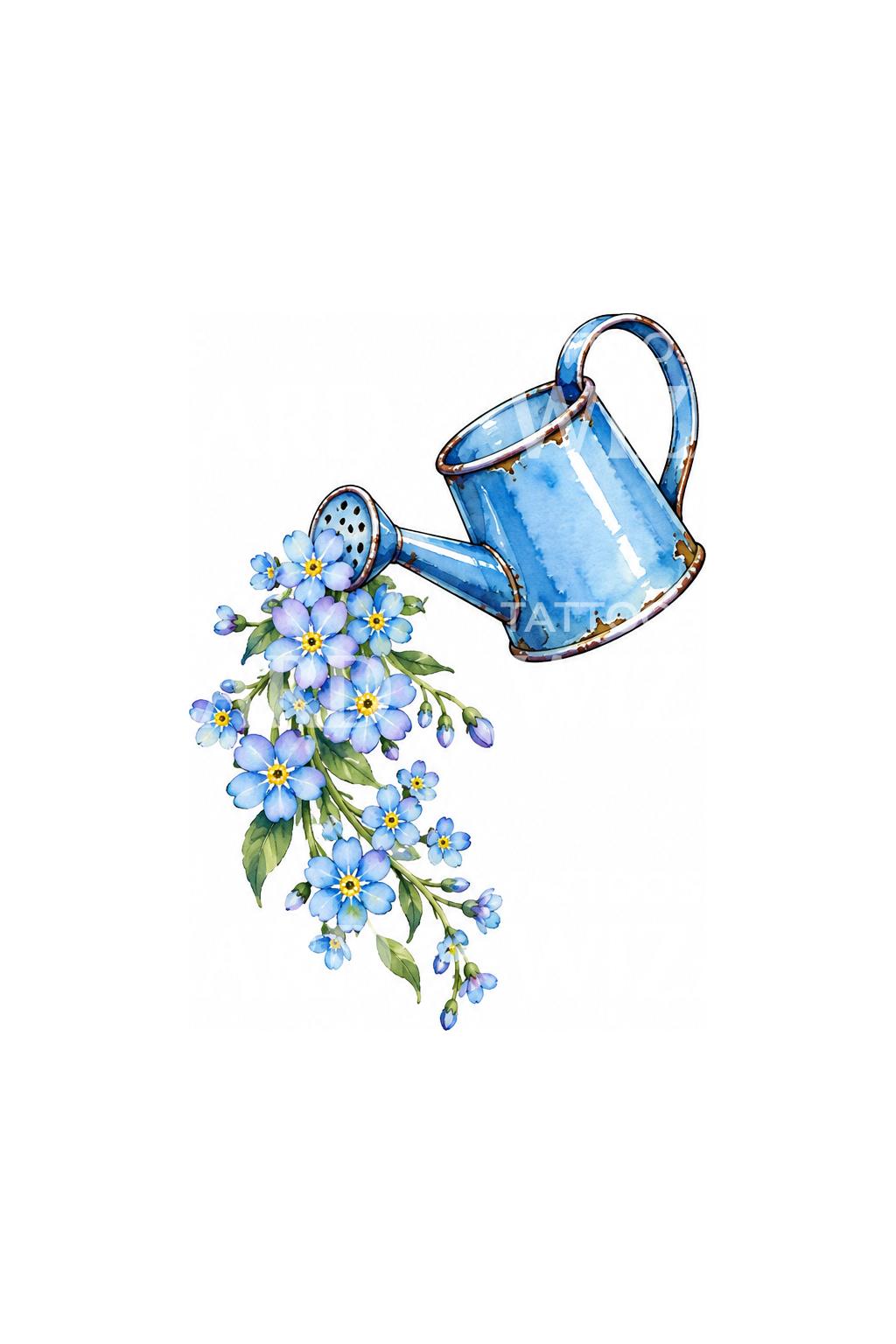 Forget Me Nots Pouring from a Watering Can Tattoo Idea