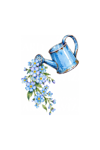 Forget Me Nots Pouring from a Watering Can Tattoo Idea