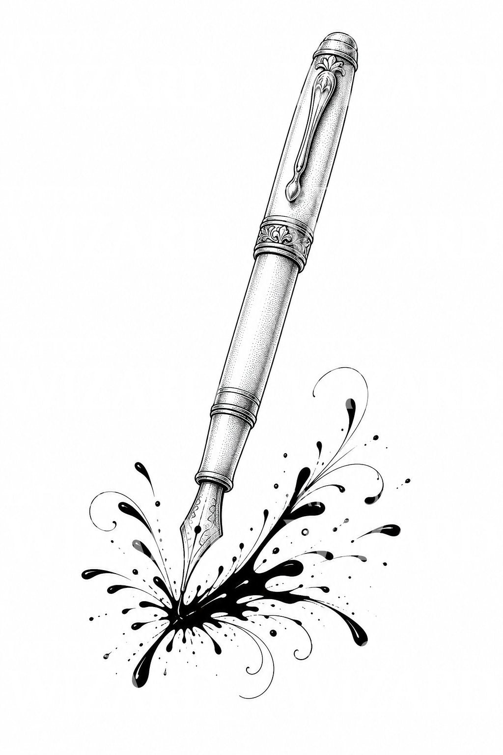 Fountain Pen Ink Splash Tattoo Design