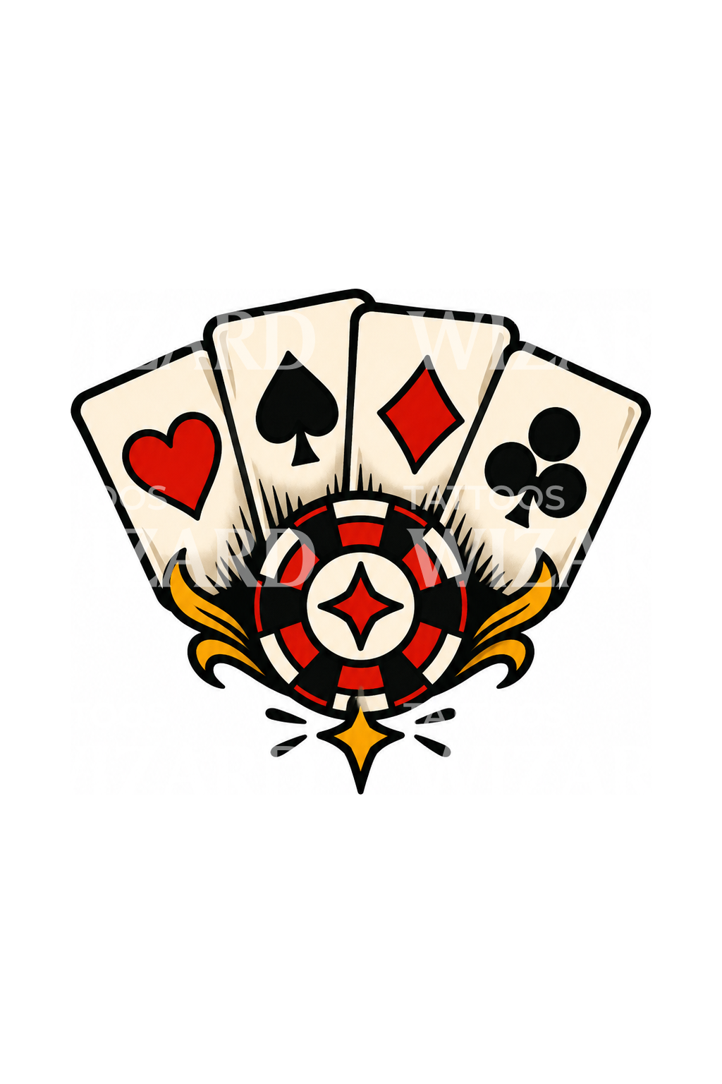 Dört İskambil Sembolü ve Poker Fişi Dövmesi