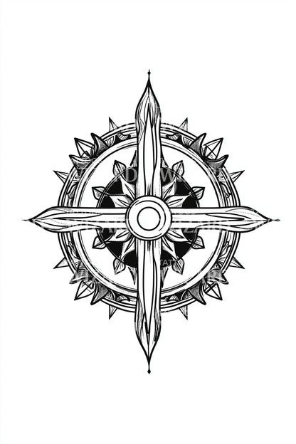 Vier-Punkt Marine-Kompass Tattoo Design