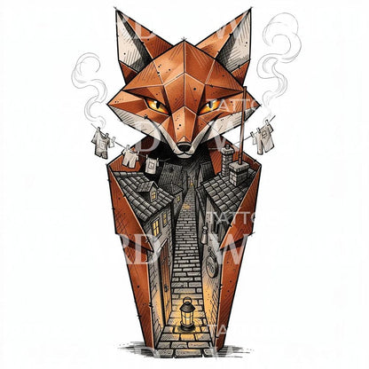 Fox Alleyway Tattoo Illustration