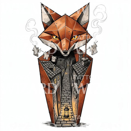 Fox Alleyway Tattoo Illustration