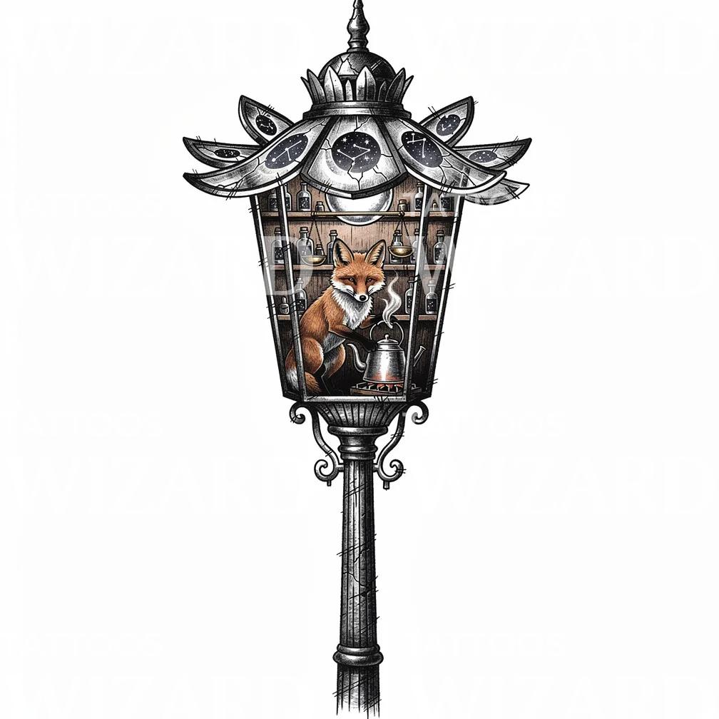 Fox Apothecary Lantern Tattoo Illustration