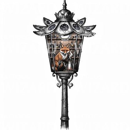 Fox Apothecary Lantern Tattoo Illustration