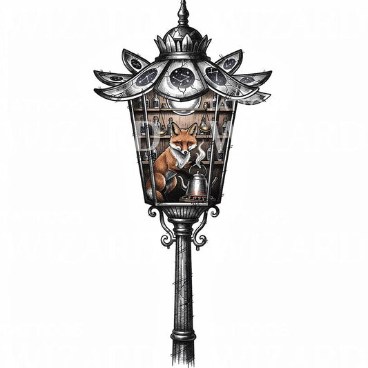 Fox Apothecary Lantern Tattoo Illustration