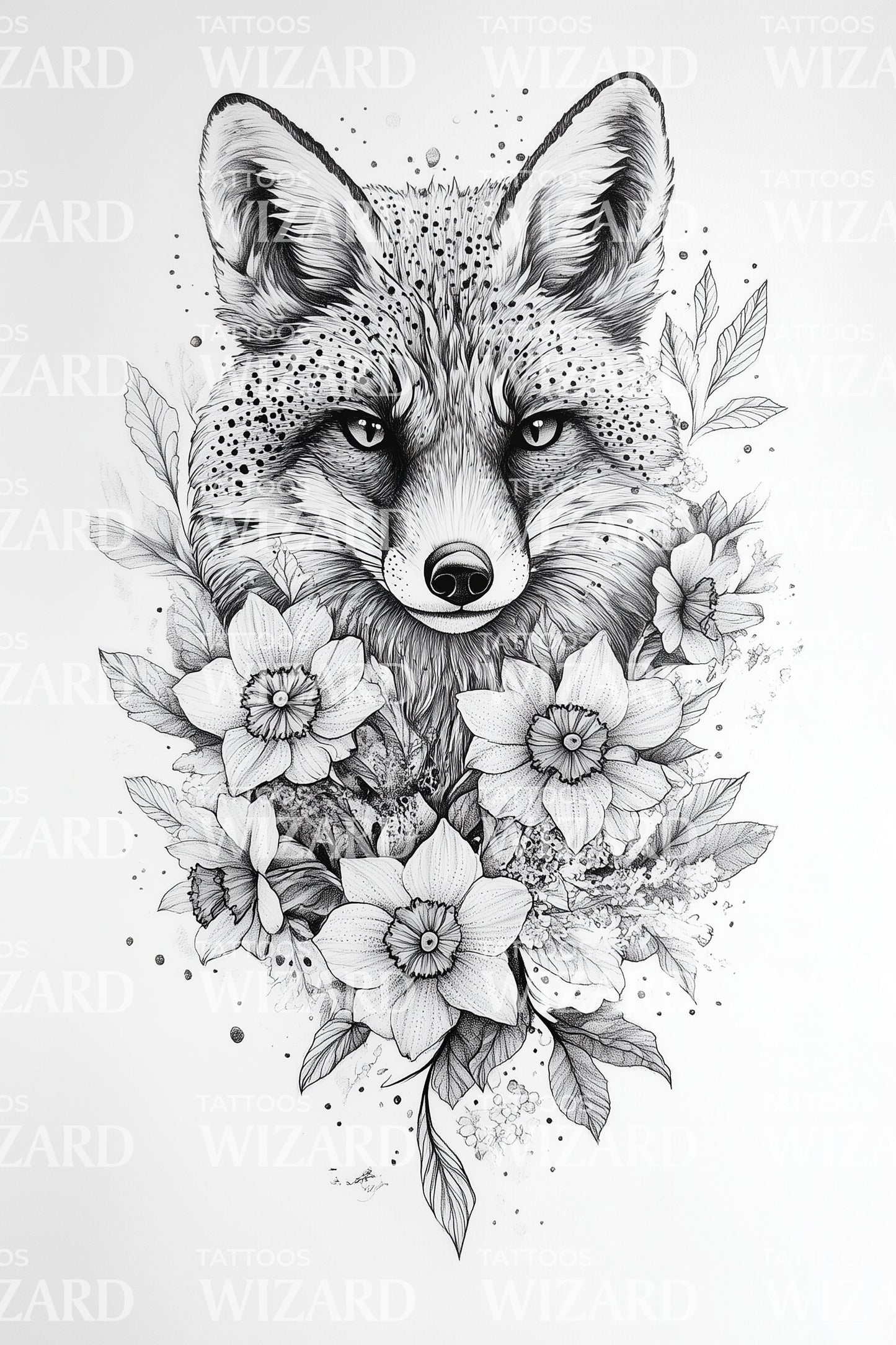 Fox Floral Portrait Tattoo Illustration